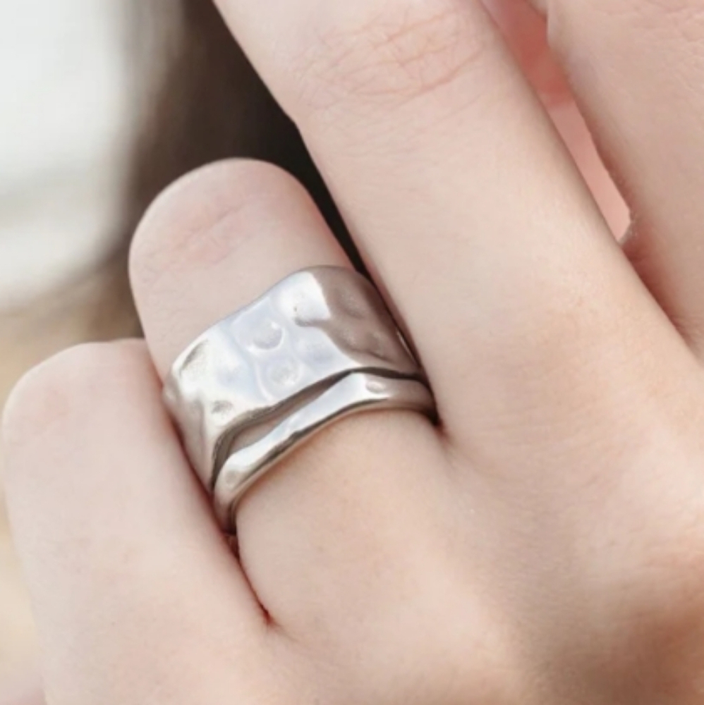 Hammered Stainless Steel Ring, Size 10